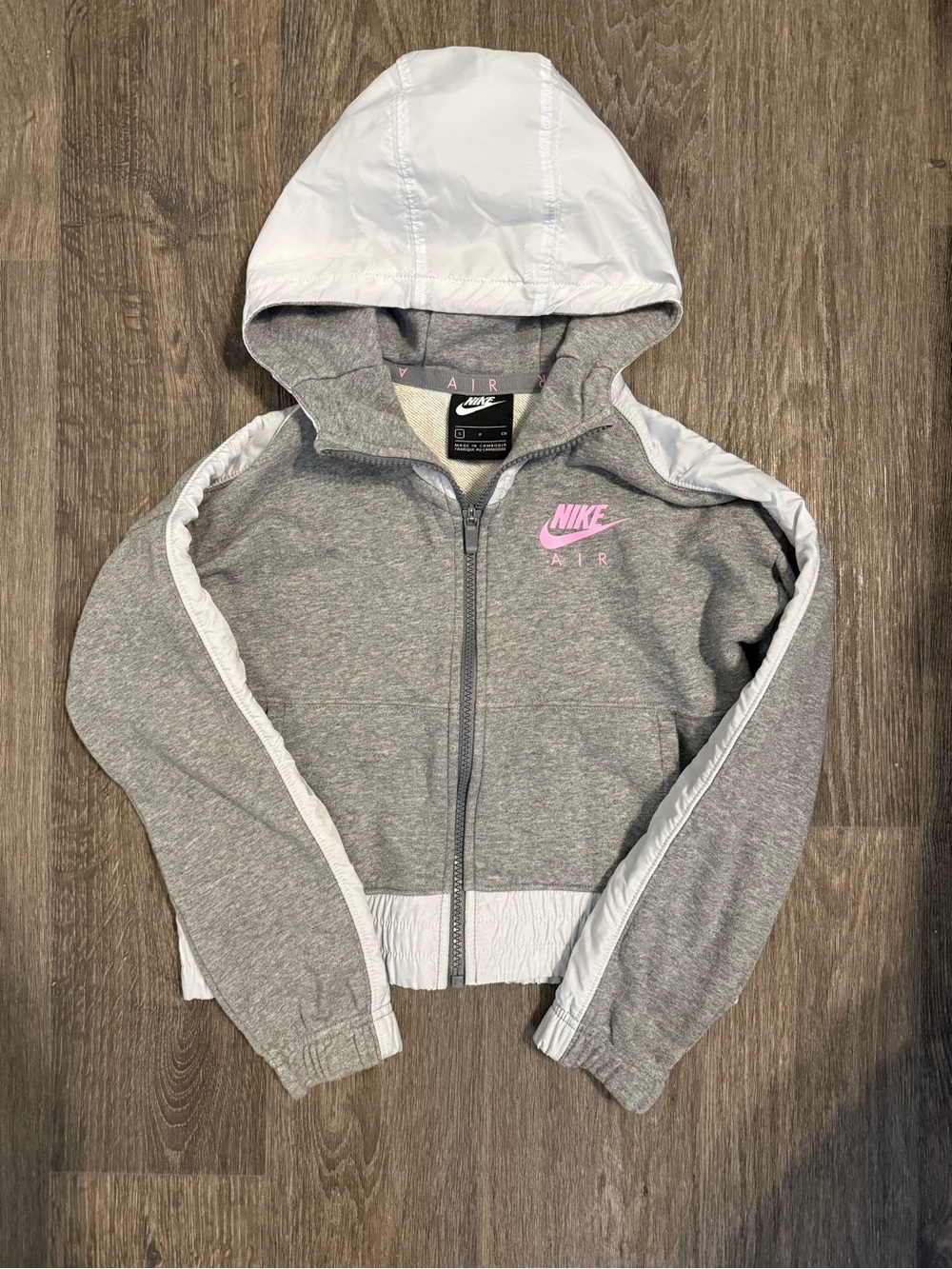 Nike Grey & White Hooded Zip Jacket with Pink Logo